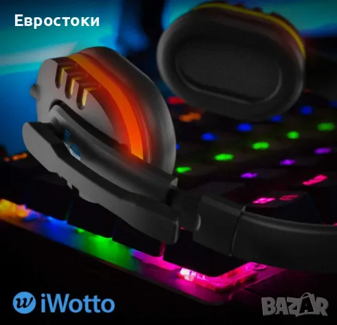 Геймърски слушалки iWotto, кабелни слушалки за игри с микрофон, RGB осветление, снимка 5 - Аксесоари - 49584331