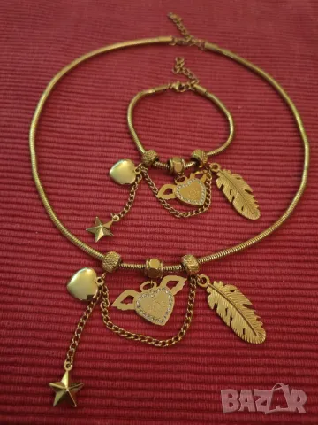 Позлатен комплект колие, гердан, огърлица с гривна Pandora. 
