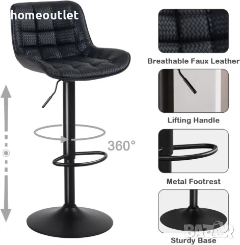 Бар столове в черно, к-т от 2бр YOUNIKE X001K9BJ2V, снимка 5 - Столове - 49009461