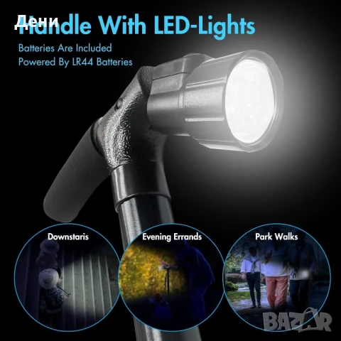 Модерен сгъваем Бастун с LED осветление /Нов/, снимка 5 - Бастуни - 51393486