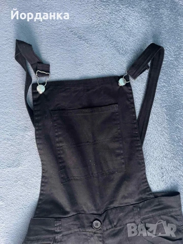 Черен дамски къс гащеризон с джобове, снимка 2 - Рокли - 50830323