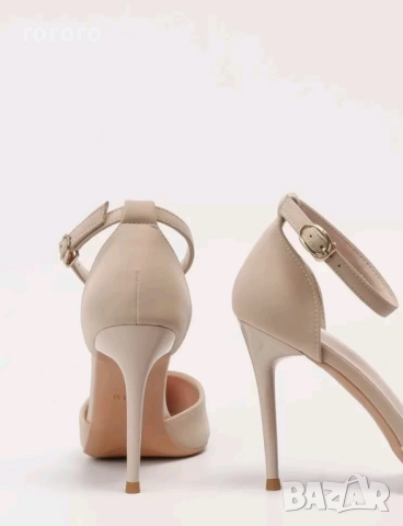 Бежови високи обувки с каишка, снимка 3 - Дамски обувки на ток - 51588674