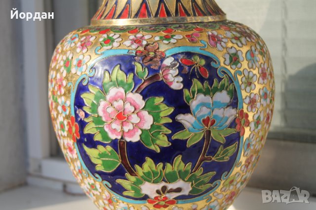 Китайска ваза месинг с емайл , снимка 10 - Колекции - 39699486