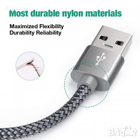 Snowkids USB към USB C 3.0 кабел, QC 60 W за бързо зареждане найлонова оплетка -  2 метра, снимка 5 - USB кабели - 40122533