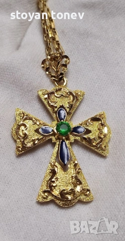 Ръчно изработен златен православен кръст със сертифициран цаворит!, снимка 3 - Колиета, медальони, синджири - 53280326