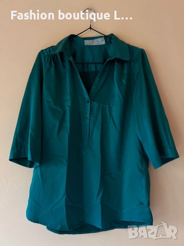 Тъмно зелена сатенена дълга риза с копченца отпред М размер 💚💚💚