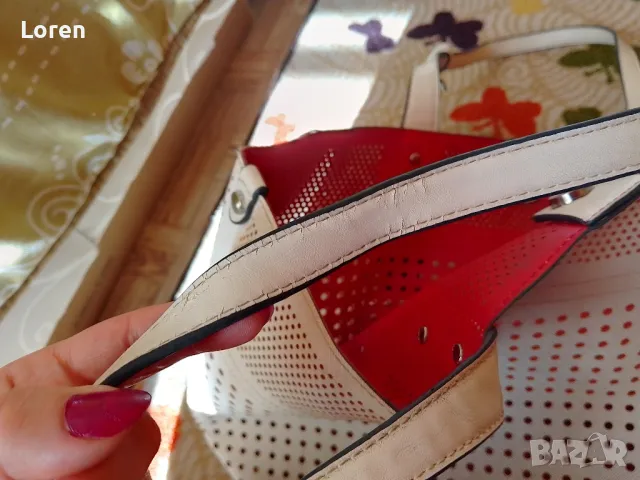 Подарявам!Бяла голяма чанта с дупчици, снимка 6 - Чанти - 49451311