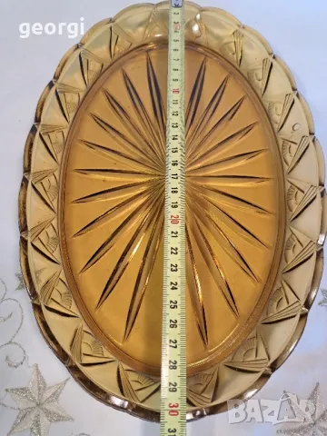 елипсовидно стъклено плато цвят кехлибар 21/6, снимка 6 - Прибори за хранене, готвене и сервиране - 49977948