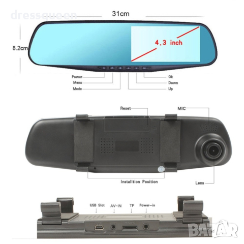 K95 Видеорегистратор, Огледало за автомобил, с предна и задна камера за паркиране, снимка 6 - Аксесоари и консумативи - 44808396
