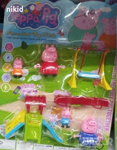 Peppa Pig Пепа Пиг и семейство на пързалка люлка парк пластмасови фигурки играчки украса торта игра