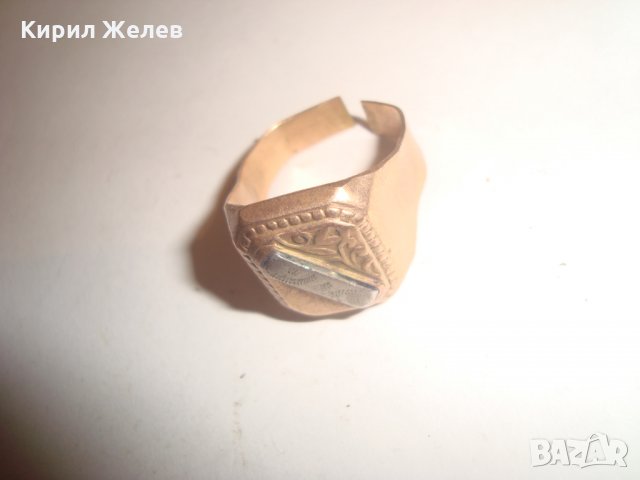 СТАРИНЕН ДЪЛБОКО ПОЗЛАТЕН МАЙСТОРСКИ МЪЖКИ ПРЪСТЕН БРОНЗ и СРЕБРО РЪЧНО ОРНАМЕНТИРАН РЯДЪК 14184, снимка 12 - Пръстени - 30700889