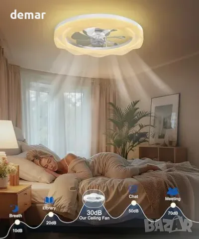 Таванен вентилатор JAYNLT с LED, 51 см, дистанционно и приложение, снимка 5 - Вентилатори - 55945900