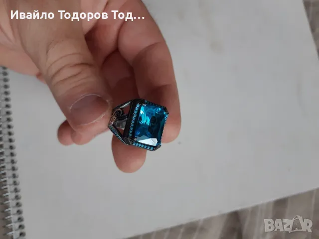 Мъжки бутиков сребърен пръстен с огромен аквамарин, снимка 17 - Пръстени - 48031562
