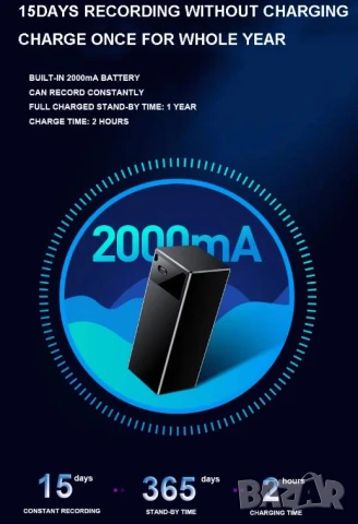 OTG 2Микрофона 360°DSP Магнитен Шпионски АудиоРекордер Гласово Активиране 384чЗапис 1г.Изчакване MP3, снимка 9 - Други - 51104939