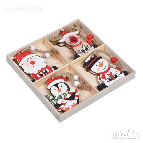 8 броя Комплект дървени играчки за елха, 6см