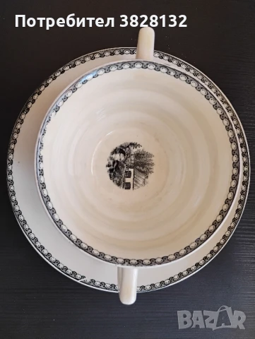 сет за супа - купа с две дръжки и подложна чиния, антикварен, снимка 3 - Антикварни и старинни предмети - 50818463