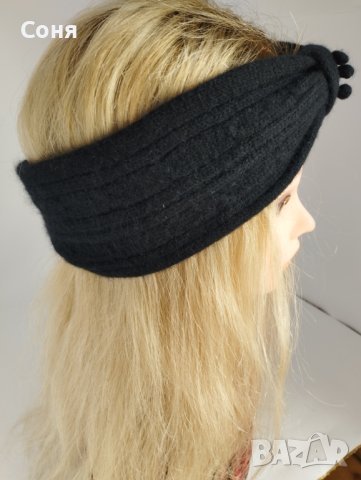 Дамска лента плетена в черно, снимка 10 - Шапки - 42370605