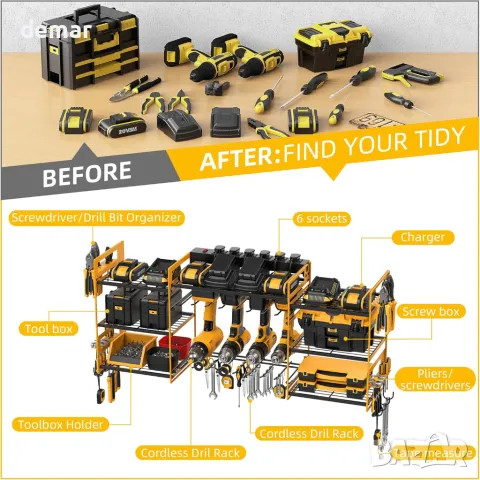 Органайзер за електрически инструменти с разклонител 6 гнезда, снимка 5 - Други стоки за дома - 47375854
