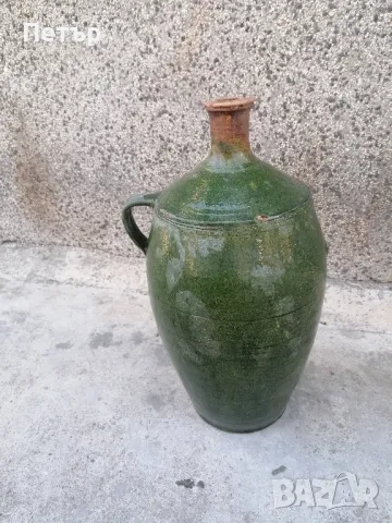 Продавам голям красив зелен антикварен глинен съд / бутилка /стомна, снимка 3 - Антикварни и старинни предмети - 49079564
