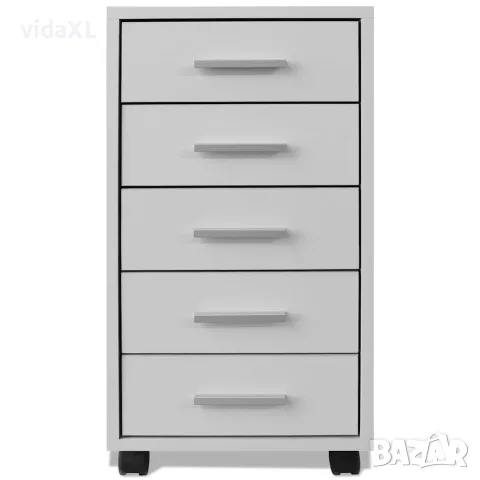 vidaXL Офис шкаф с колелца, 5 чекмеджета, бял, снимка 3 - Столове за офис - 56146402