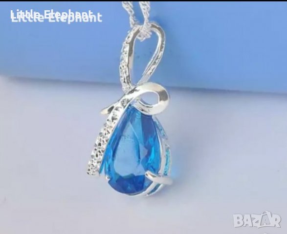 Outlet Sale Сребърно колие с ланче капка"Blue cristal"/ново