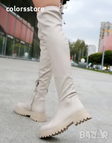 Равни чизми - бежова кожа - SRT66, снимка 2 - Дамски ботуши - 47759236