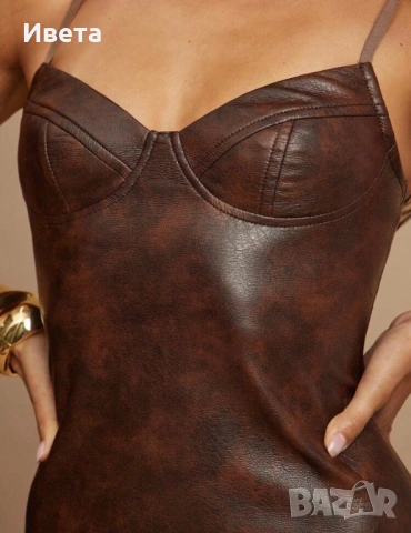 Кафява кожена рокля, снимка 2 - Рокли - 54115520