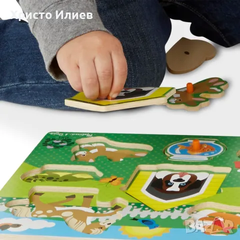 Дървен пъзел Melissa and Doug Домашни животни с дръжки, снимка 5 - Игри и пъзели - 48792535