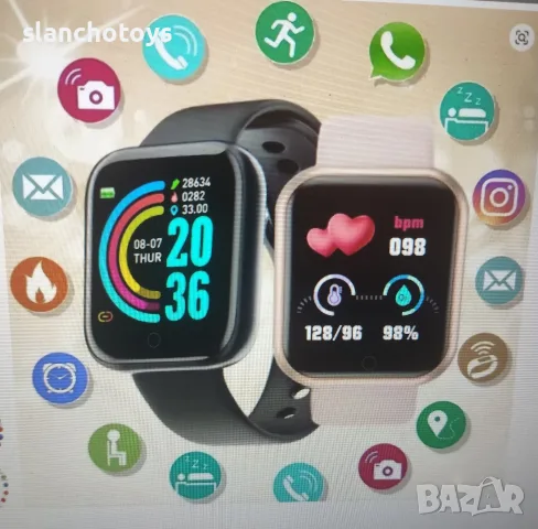 Фитнес гривна, смарт часовник, съвместим с Android и iOS, HD Bluetooth разговор, мулти спорт, време,
