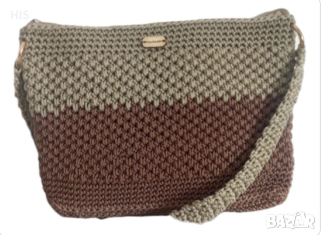 Дамска плетена чанта, беж и кафяво, ръчно изработена, снимка 7 - Чанти - 42698885