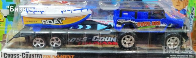 Детска играчка комплект камион с платформа и лодка