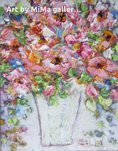 Натюрморт цветя  ваза  букет,  картина, снимка 2 - Картини - 31909927