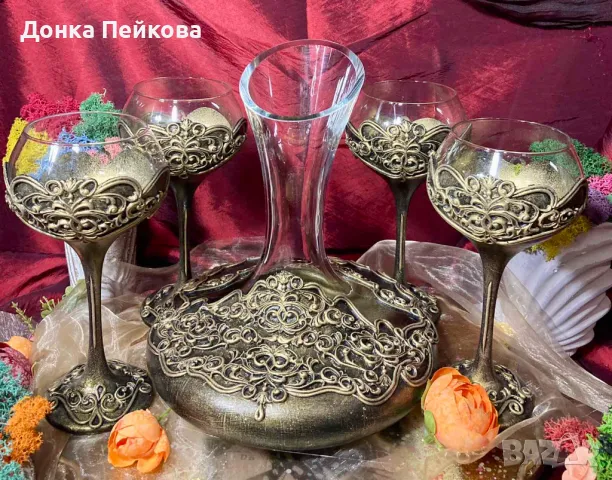 Ръчно изработен сервиз за вино от 5 части, снимка 5 - Сервизи - 49301517