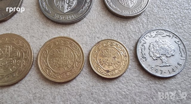 Монети. Тунис . 2, 1 и 1/2 динар, 10, 20, 50 ,100, 5 милима. 8 бройки., снимка 14 - Нумизматика и бонистика - 42373005