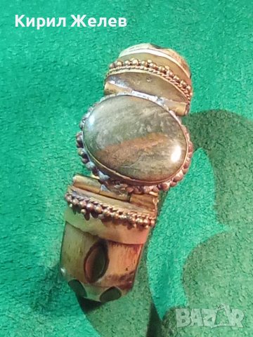 СТАРА НЕФРИТЕНА ТИБЕТСКА ЕТНОГРАФСКА БРОНЗОВА ГРИВНА с ОБКОВ от РОГ МАЙСТОРСКА РЪЧНА ИЗРАБОТКА 26205, снимка 3 - Антикварни и старинни предмети - 35996878