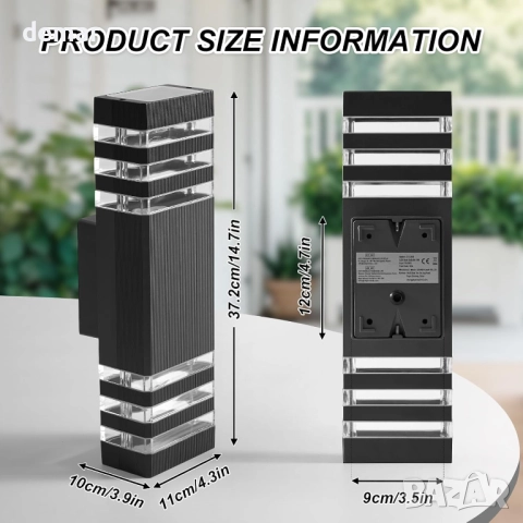 CELAVY Външна стенна лампа, IP65 LED лампа за веранда/входна врата, 2хGU10 крушки, черна, снимка 5 - Лампи за стена - 51932464