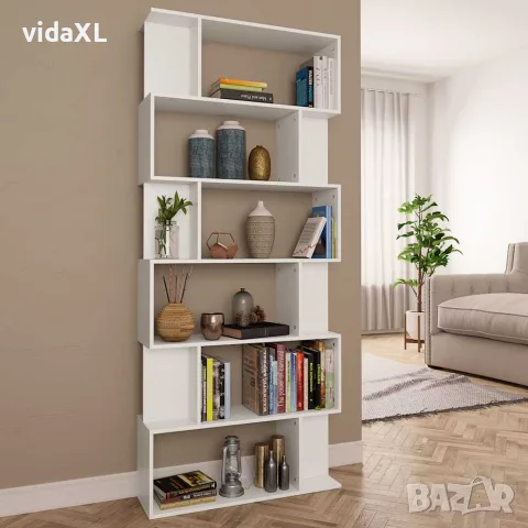 vidaXL Библиотека/разделител за стая бяла 80x24x192 см инженерно дърво, снимка 2 - Етажерки - 56147757
