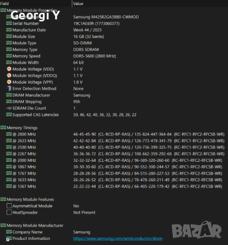 32GB (2x16GB) DDR5 5600 SODIMM (лаптоп), снимка 4 - RAM памет - 52986255