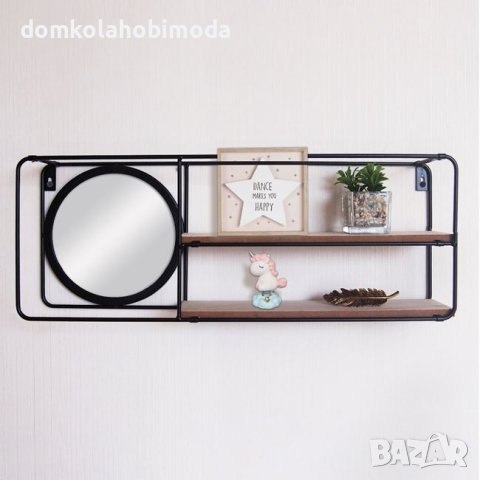 Декоративна етажерка дърво и метал с огледало,50x10x19 см, До 10 килограма, снимка 2 - Етажерки - 40593163