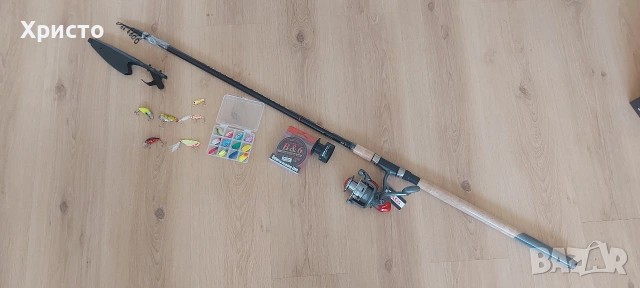 Оферта! Нов спининг к-т от карбонова въдица 4метра с макара влакно и примамки 