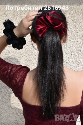 Луксозно Скрънчи/Ластик за Коса от Кадифе с Дантела (избор на цвят), снимка 4 - Аксесоари за коса - 38710404