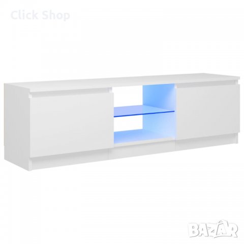 ТВ шкаф с LED осветление, бял, 120x30х35,5 см, снимка 2 - Шкафове - 37961166