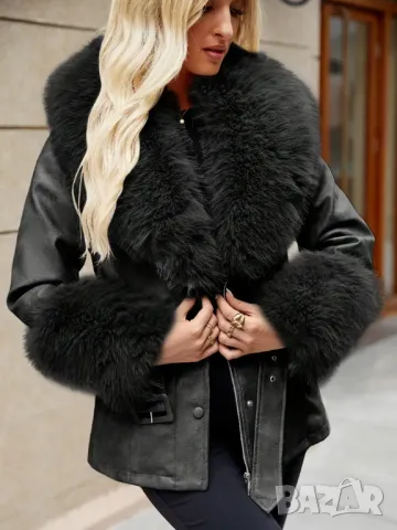 Елегантно дамско яке от изкуствена кожа с яка , снимка 3 - Якета - 49340791