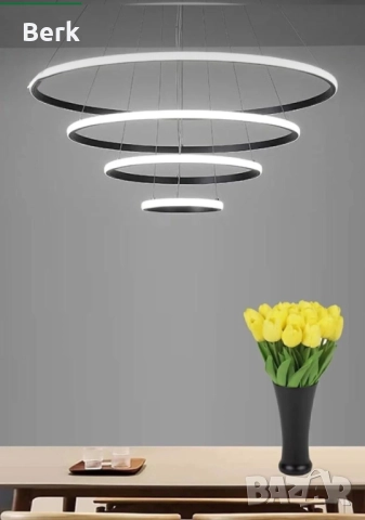Луксозен LED полилей с 4 ринга 90 W черен корпус, снимка 2 - Лампи за таван - 52896676
