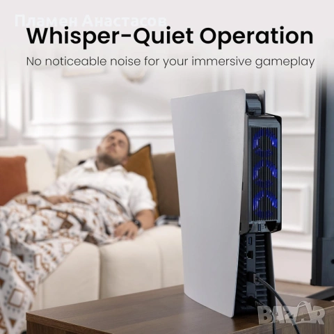 KIWIHOME охлаждащ вентилатор за PS5 (2020) – тих охладител с автоматична скорост, USB 3.0 порт и LED, снимка 6 - Аксесоари - 53285082