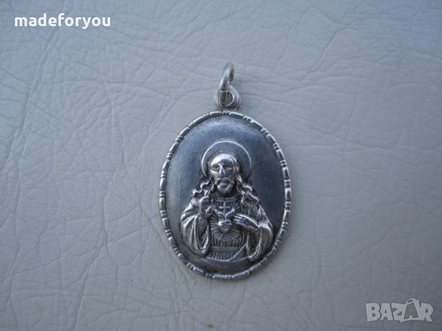 Старинен сребърен, сребро медальон иконка,гема,висулка Господ Бог Иисус Христос , снимка 3 - Други - 29349524