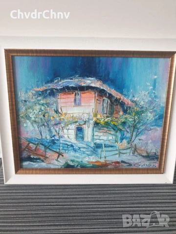 Димитър Генев 33x27см/малка българска картина масло върху платно/стара селска къща