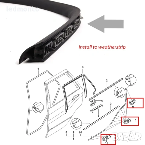 Комплект 8 сиви щипки за уплътнения на врати и капак BMW X5 E53, 7 , снимка 2 - Части - 53918445