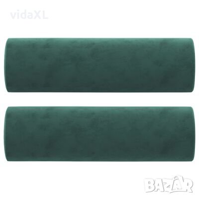 vidaXL Декоративни възглавници, 2 бр, тъмнозелени, Ø15x50 см, кадифе(SKU:349511, снимка 1