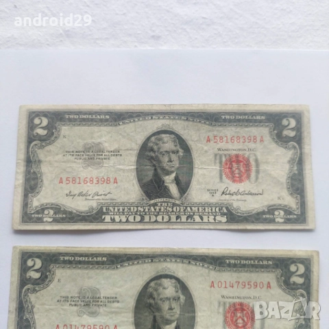 2 долара/DOLAR ,САЩ/USA/червен печат/RED seal -1953 година, снимка 3 - Нумизматика и бонистика - 51465826